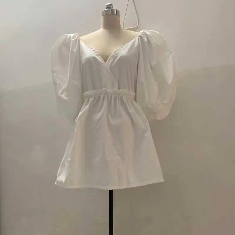Female White Sexy Deep V-Neck Dress Half Puff Sleeve Casual Mini Dress Spring Women A Line Party Vestidos Clothing
Female White Sexy Deep V-Neck Dress Half Puff Sleeve Casual Mini Dress Spring Women A Line Party Vestidos Clothing