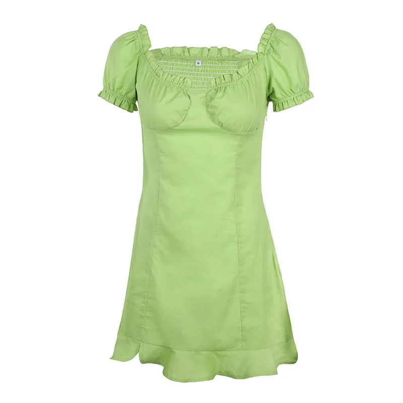 Fashion Short Sleeve Dress Elegant Women Elegant Slim Fit Short Dresses Green Ruched Square Collar JS0248
Fashion Short Sleeve Dress Elegant Women Elegant Slim Fit Short Dresses Green Ruched Square Collar JS0248