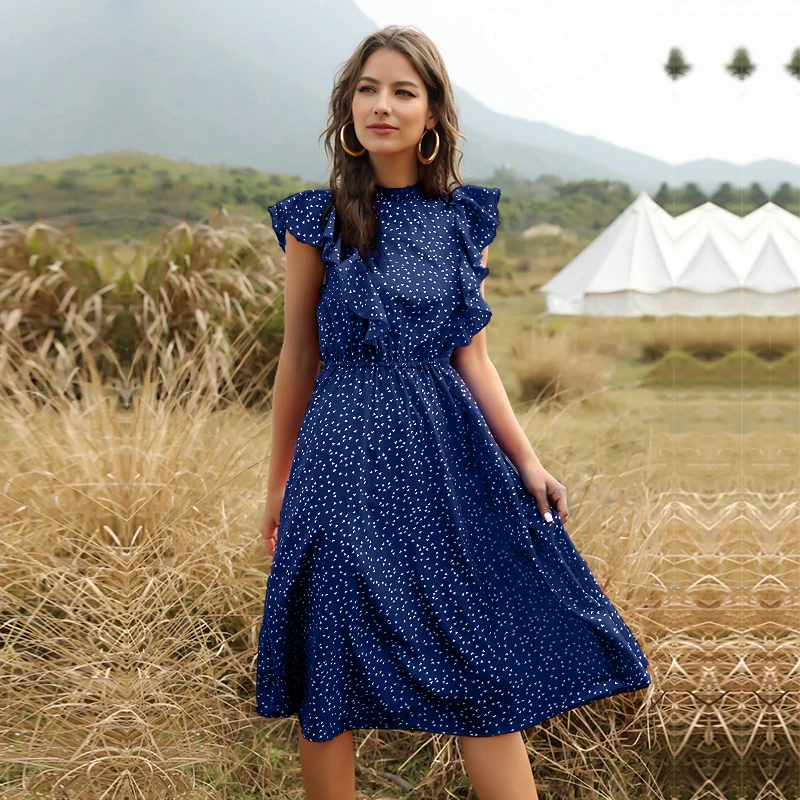 2021 New Summer Dot Print Dress Women Casual Butterfly Sleeve Ruffles Medium Long Chiffon Dress
2021 New Summer Dot Print Dress Women Casual Butterfly Sleeve Ruffles Medium Long Chiffon Dress