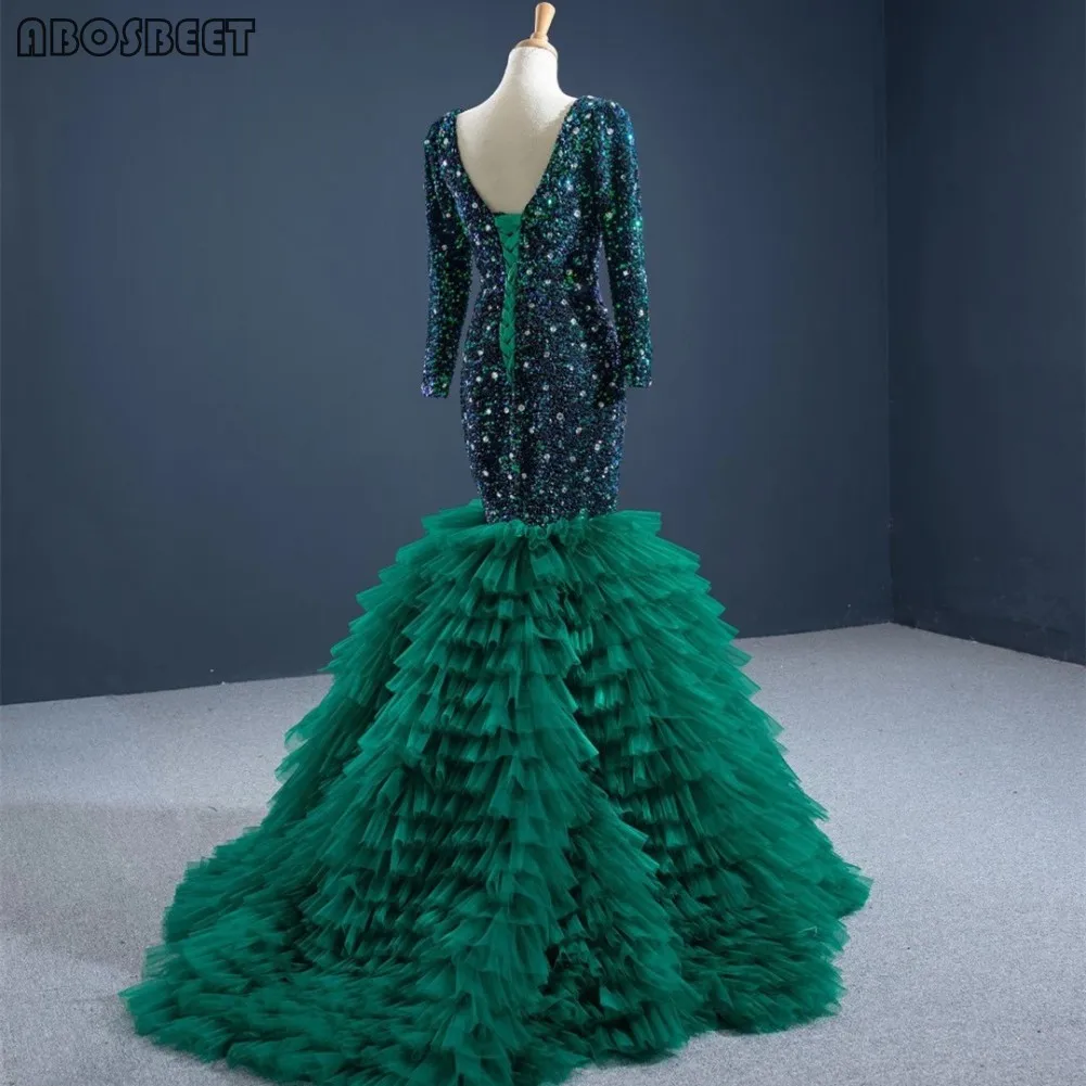 Luxury Long Sleeve Prom Dress Mermaid Shining Sequins Beads with Train Ruffles Long Evening Gown Lace Up Back Vestido De Fiesta
Luxury Long Sleeve Prom Dress Mermaid Shining Sequins Beads with Train Ruffles Long Evening Gown Lace Up Back Vestido De Fiesta