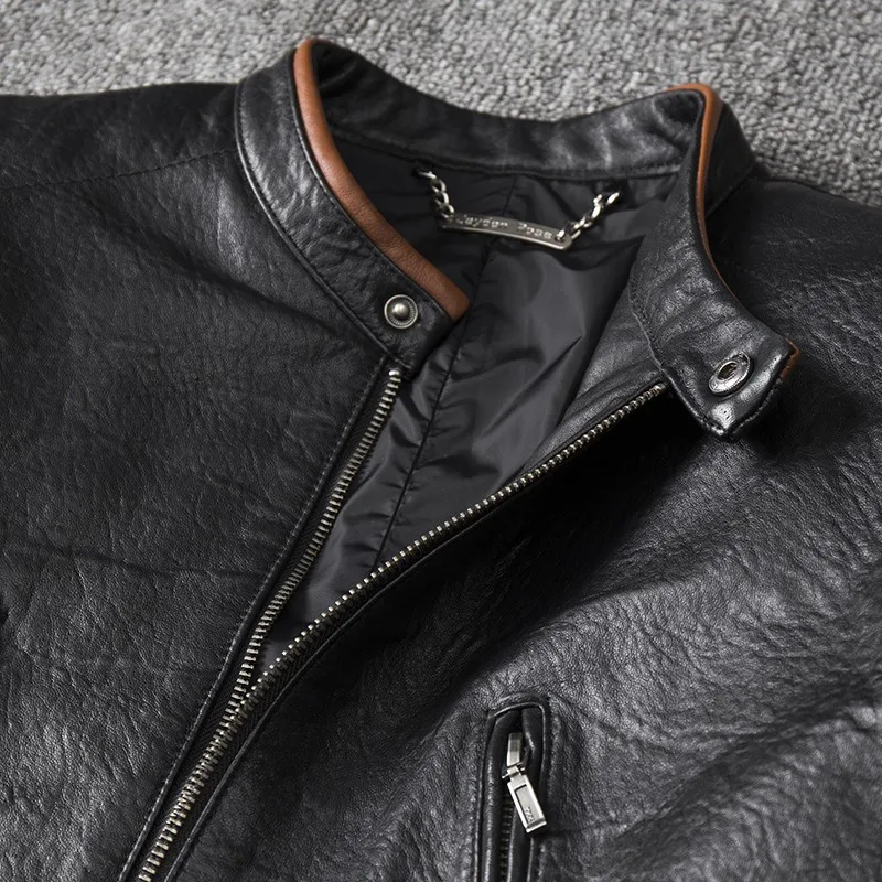 Mens Motorcycle Biker Windproof Leather Jacket Striped Colors Mixed Sheepskin Real Leather Jacket Short Stand Collar Slim Coat
Mens Motorcycle Biker Windproof Leather Jacket Striped Colors Mixed Sheepskin Real Leather Jacket Short Stand Collar Slim Coat
