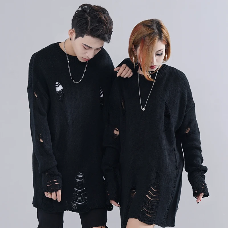 Men ripped destroyed hole knitted sweater hip hop punk pullover man harajuku vintage oversize knitwear loose jersey hombre
Men ripped destroyed hole knitted sweater hip hop punk pullover man harajuku vintage oversize knitwear loose jersey hombre