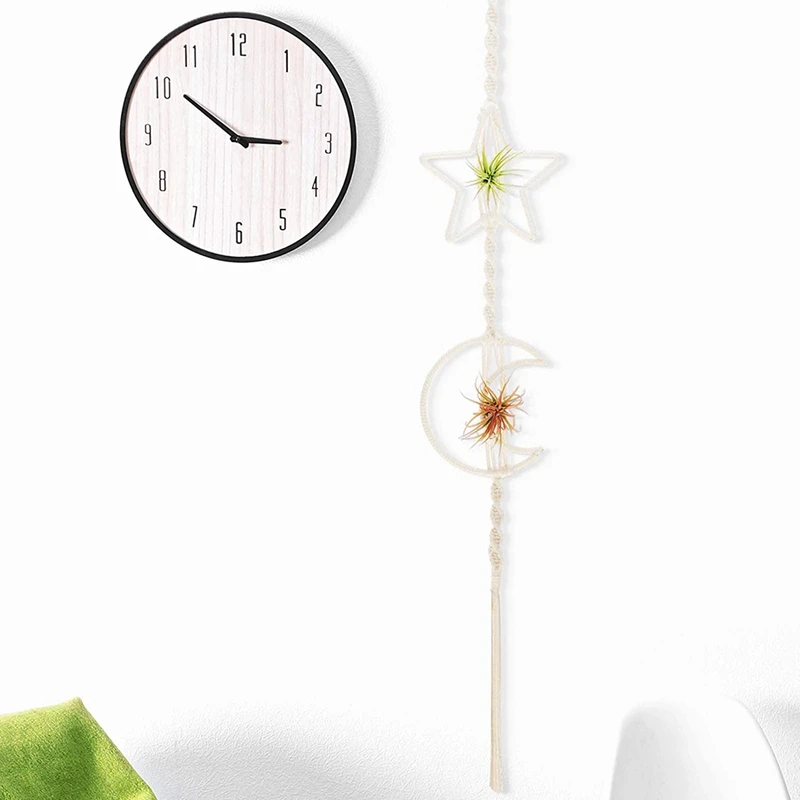 Air Plants Holder Air Plant Hanger Star and Moon Air Plant Wall Hanger Handmade Rope Woven Air Plant Hanger with Hook