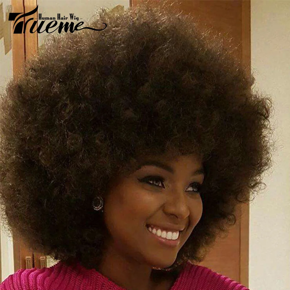 

Trueme Afro Kinky Curly Human Hair Wigs Ombre Blonde Brazilian Short Human Hair Wigs For Women Colored Afro Curl Bomb Full Wig