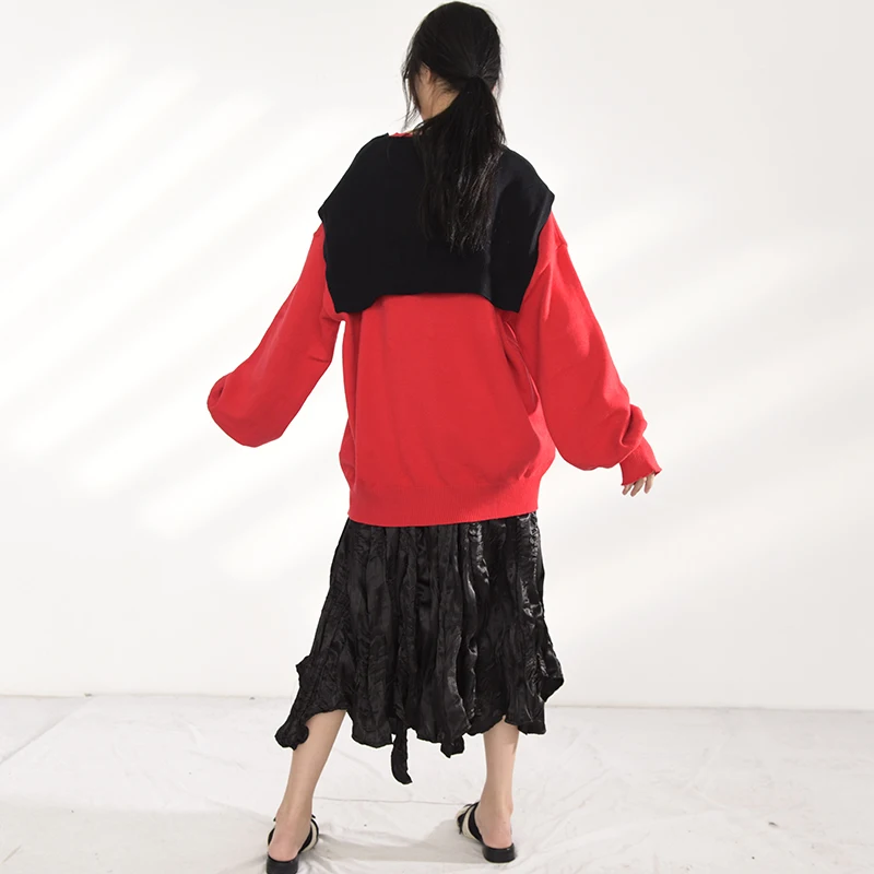 Big Red Bandage Size Knitting Sweater Loose V-Neck Long Sleeve Women Pullovers New Fashion Autumn Winter 2021 1DD271903
Big Red Bandage Size Knitting Sweater Loose V-Neck Long Sleeve Women Pullovers New Fashion Autumn Winter 2021 1DD271903