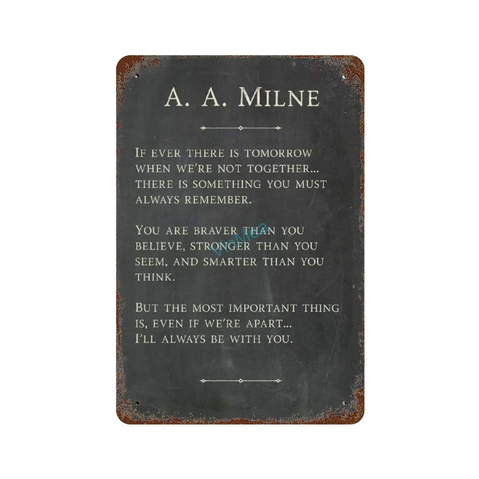 Metal Sign A. A. Milne - If Ever There is Tomorrow 2 Poster Reproduction Vintage Look Aluminum Plaque Wall Signs Decor, 8 x 12 I
Metal Sign A. A. Milne - If Ever There is Tomorrow 2 Poster Reproduction Vintage Look Aluminum Plaque Wall Signs Decor, 8 x 12 I