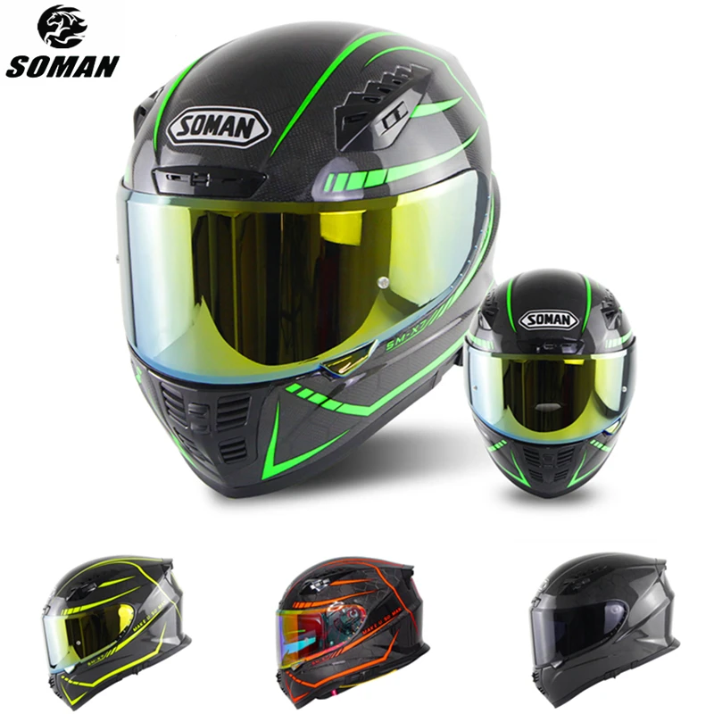 SOMAN High Quality Motorcycle Helmet Carbon Fiber Racing Cascos Color Lens Black Full Face Capacete Para Moto DOT ECE Approved
SOMAN High Quality Motorcycle Helmet Carbon Fiber Racing Cascos Color Lens Black Full Face Capacete Para Moto DOT ECE Approved