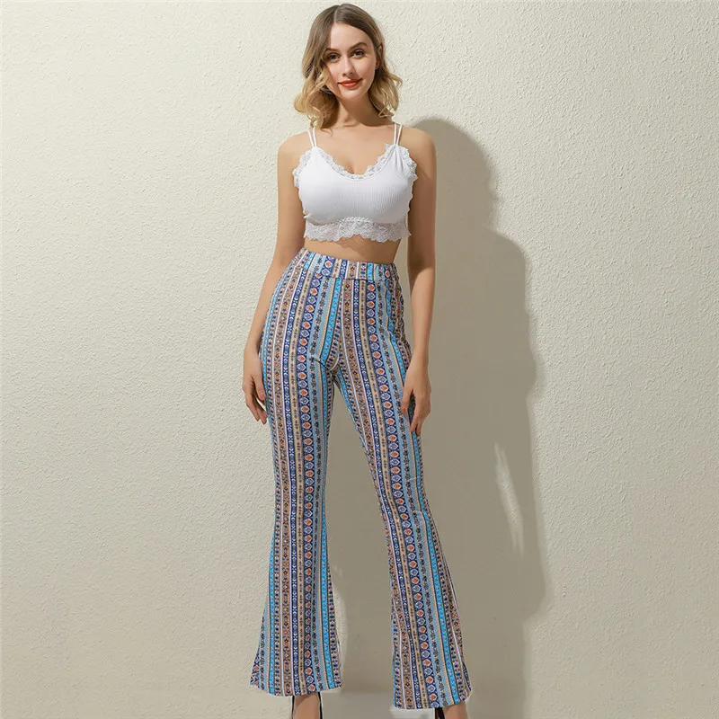 BONJEAN 2020 Women Boho Flare Pants Soft Stretch Bell Bottom High Elastic Waist Vintage Striped Printed Ethnic Style BJ2499 
BONJEAN 2020 Women Boho Flare Pants Soft Stretch Bell Bottom High Elastic Waist Vintage Striped Printed Ethnic Style BJ2499