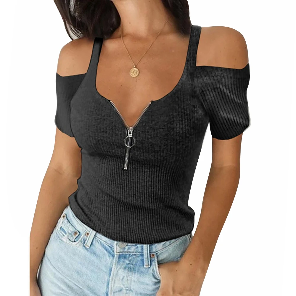 Summer Solid Color T-shirt Hollow Out Shoulder Short Sleeve Zipper Slim Fit Tee Blouse Womens Casual Shirt Tops
Summer Solid Color T-shirt Hollow Out Shoulder Short Sleeve Zipper Slim Fit Tee Blouse Womens Casual Shirt Tops