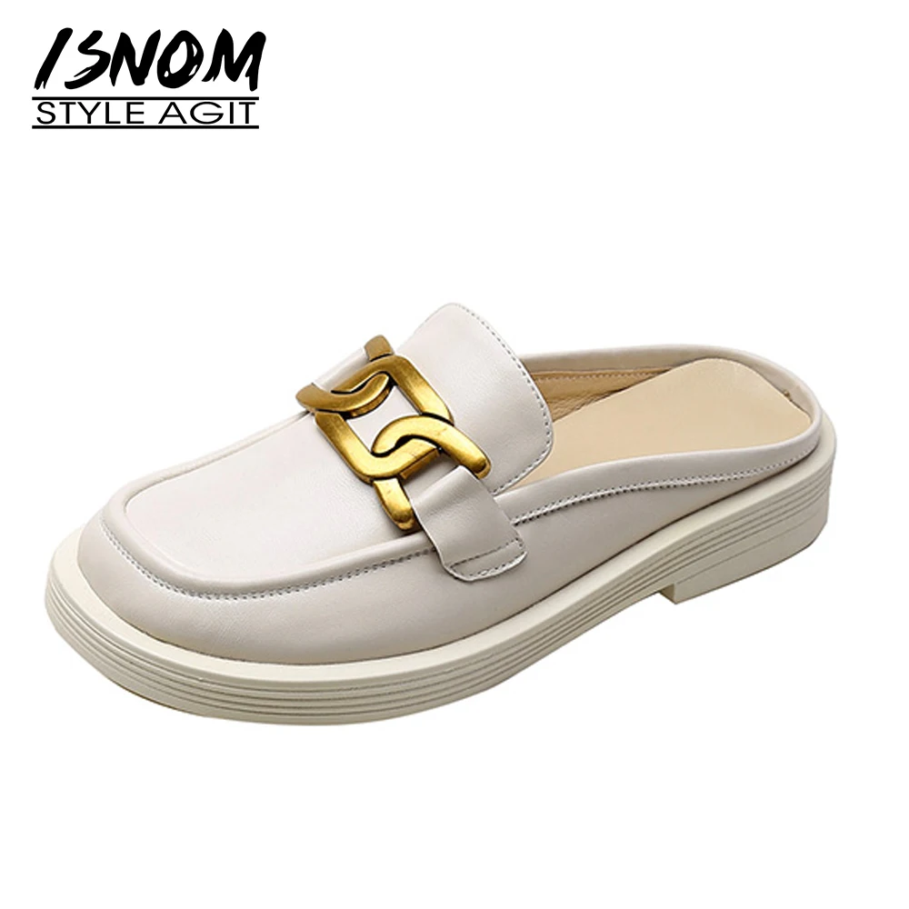 ISNOM Genuine Leather Casual Slippers Metal Chain Decor Flat Mules Lazy Shoes Women's Outdoor Round Toe Female Shoes 2021
ISNOM Genuine Leather Casual Slippers Metal Chain Decor Flat Mules Lazy Shoes Women's Outdoor Round Toe Female Shoes 2021