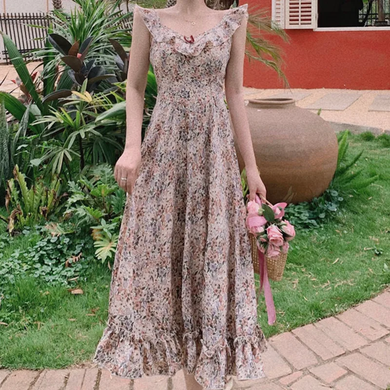 Summer Woman Dress French Lolita Style Vintage Ruffled Sleeveless Vest Dress Floral Suspender Robe Vestido De Mujer High Quality
Summer Woman Dress French Lolita Style Vintage Ruffled Sleeveless Vest Dress Floral Suspender Robe Vestido De Mujer High Quality