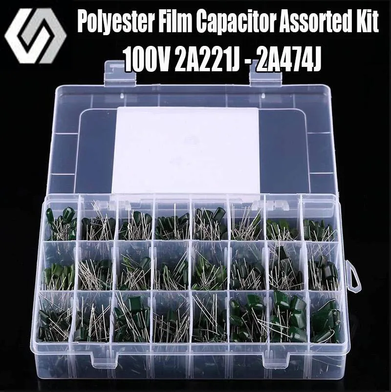 Plastic Case 700pcs 24 Values Mylar Polyester Film Capacitor Assortment Kit 0.22NF to 470NF / 100V
Plastic Case 700pcs 24 Values Mylar Polyester Film Capacitor Assortment Kit 0.22NF to 470NF / 100V