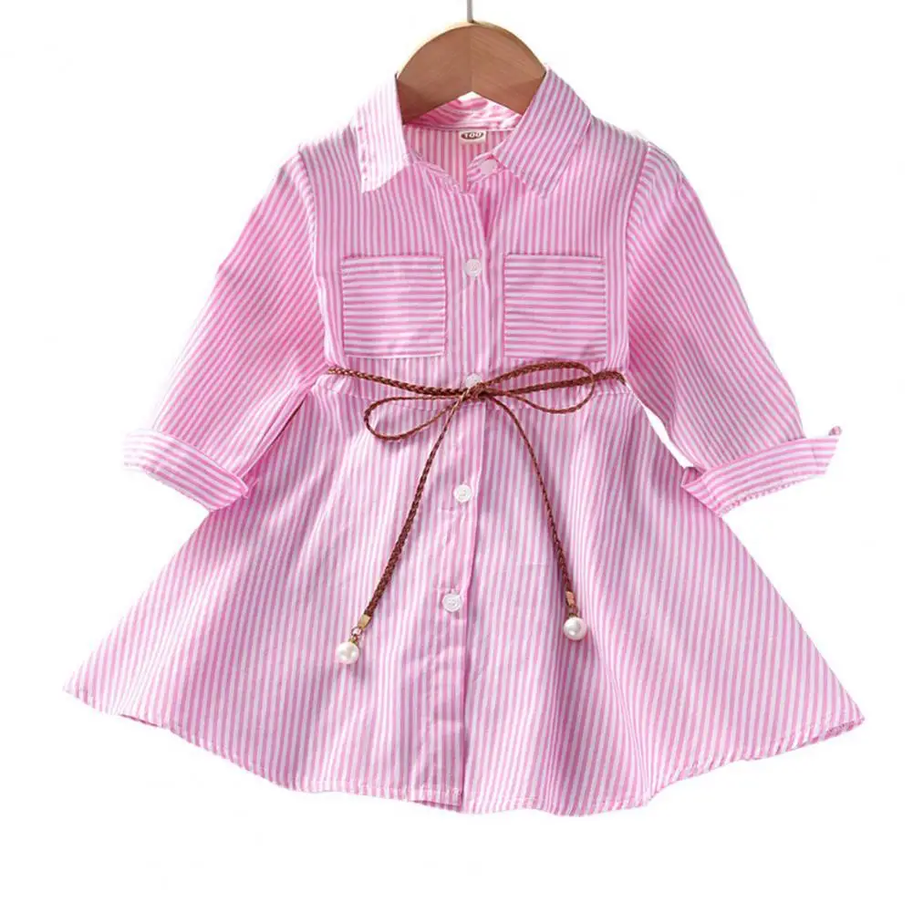Kids Dress Long Sleeve Leisure Casual Dress Waist Band Button Placket Middle Length Kids Stripe A-line Shirt Dress for Going Out
Kids Dress Long Sleeve Leisure Casual Dress Waist Band Button Placket Middle Length Kids Stripe A-line Shirt Dress for Going Out