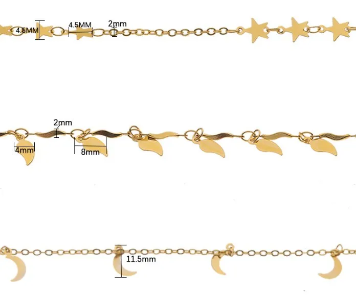 1meter 2mm Coppe moon start Leaves Chains Bulk Color for DIY Jewelry Chain Making necklace bracelet frgt4s 
1meter 2mm Coppe moon start Leaves Chains Bulk Color for DIY Jewelry Chain Making necklace bracelet frgt4s