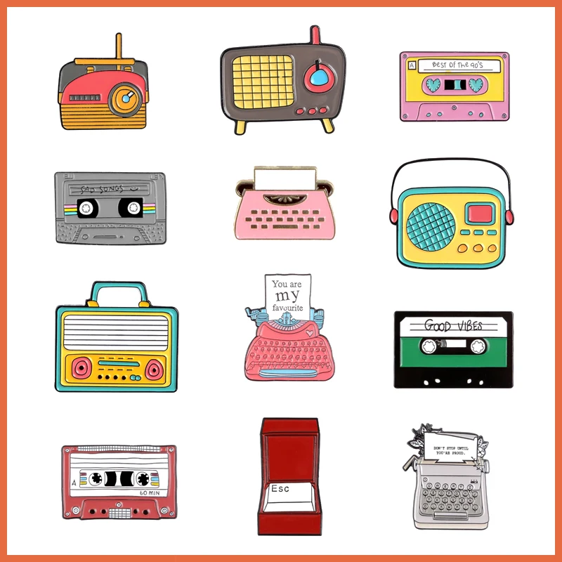 Cartoon Typewriter Enamel Pin Vintage Radio TV Walkman Brooches Music Tape Button Badges Fashion Backpack Jewelry for Friends
Cartoon Typewriter Enamel Pin Vintage Radio TV Walkman Brooches Music Tape Button Badges Fashion Backpack Jewelry for Friends