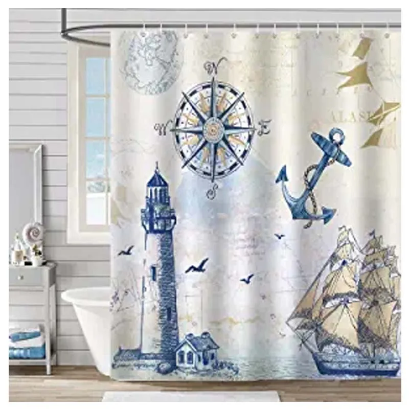 Nautical Sailboat Shower Curtain Lighthouse Compass Anchor Decorative Bath Curtain Polyester Fabric Waterproof Bathroom Curta
Nautical Sailboat Shower Curtain Lighthouse Compass Anchor Decorative Bath Curtain Polyester Fabric Waterproof Bathroom Curta
