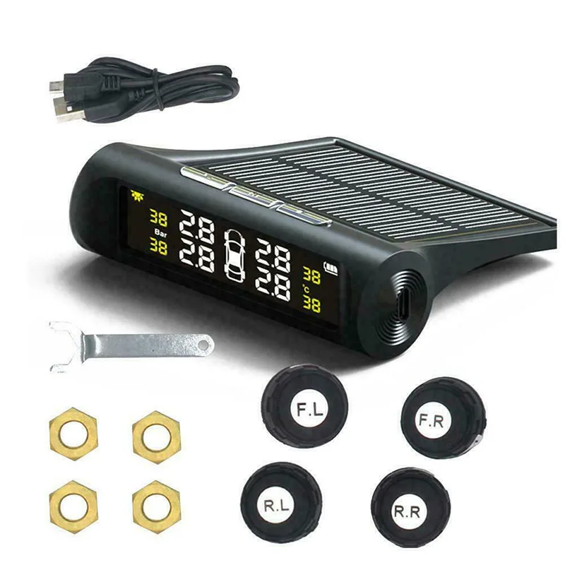 Car Tire Pressure Detector Monitoring Solar and USB Charging Wireless LCD Display with 4 Sensors
Car Tire Pressure Detector Monitoring Solar and USB Charging Wireless LCD Display with 4 Sensors