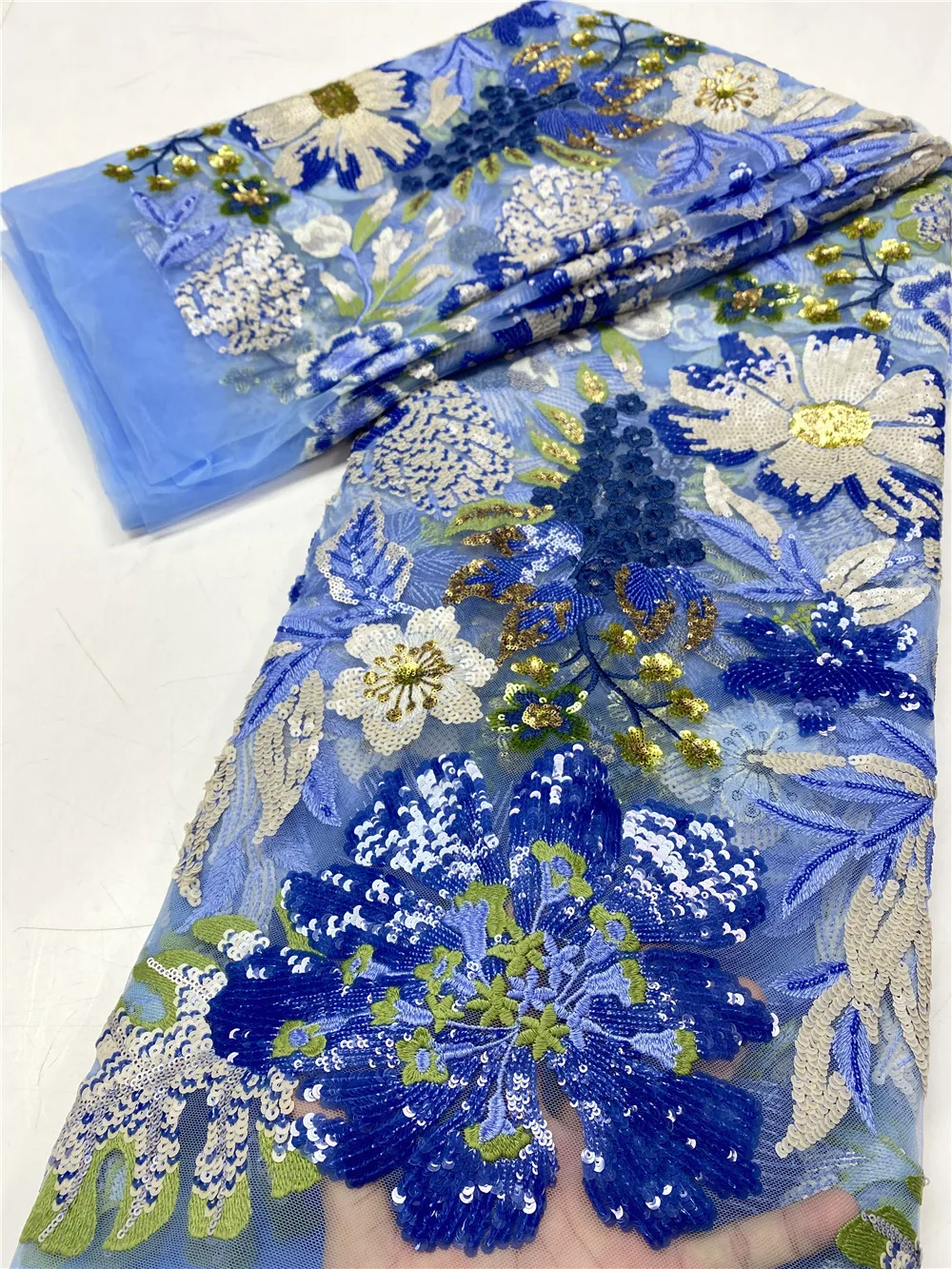 

NI. МА кружевная ткань с блестками 2021 небесно-голубого цвета, высокое качество кружева французский чистая ткань вышивка тюль кружева ткани д...