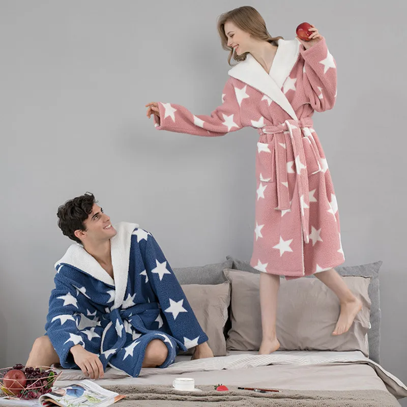 Winter Thick Warm Star Printed Lovers Kimono Gown Couples Soft Flannel Sleepwear Large Long Nightgown Hot Coral Fleece Bathrobe
Winter Thick Warm Star Printed Lovers Kimono Gown Couples Soft Flannel Sleepwear Large Long Nightgown Hot Coral Fleece Bathrobe