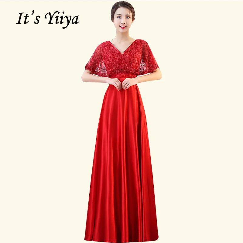 Bridesmaid Dresses for Girls It's Yiiya AR508 Red Elegant Long Dress For Wedding Party V-neck Cap Sleeve A Line Formal Gowns
Bridesmaid Dresses for Girls It's Yiiya AR508 Red Elegant Long Dress For Wedding Party V-neck Cap Sleeve A Line Formal Gowns