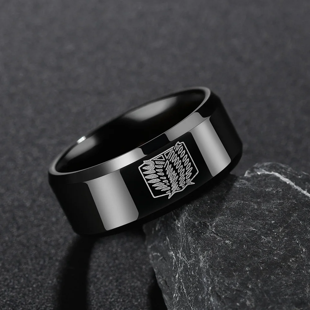 8mm Attack on Titan Black sliver Stainless Steel Ring Wings Of Liberty Flag Finger Rings For Men Women Jewelry Anime Fans
8mm Attack on Titan Black sliver Stainless Steel Ring Wings Of Liberty Flag Finger Rings For Men Women Jewelry Anime Fans