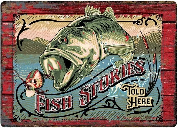 River's Edge Products Tin Sign, Fish Stories, Weatherproof with Pre-Punched Holes for Hanging, 12 by 17 Inches (20*30cm)
River's Edge Products Tin Sign, Fish Stories, Weatherproof with Pre-Punched Holes for Hanging, 12 by 17 Inches (20*30cm)