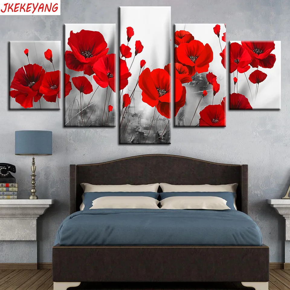 Full Square/Round Drill 5D DIY diamond painting 5pcs Red flower Pictures mosaic Diamond Embroidery Wall Arts J1811 
Full Square/Round Drill 5D DIY diamond painting 5pcs Red flower Pictures mosaic Diamond Embroidery Wall Arts J1811