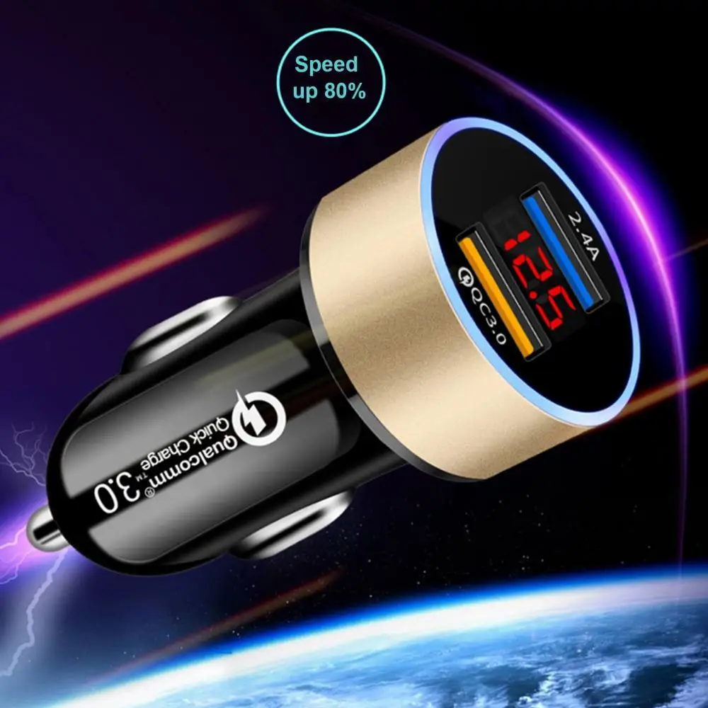 Universal Durable Digital Display 5VQC3.0+2.4A Dual USB Car Charger Adapter
Universal Durable Digital Display 5VQC3.0+2.4A Dual USB Car Charger Adapter