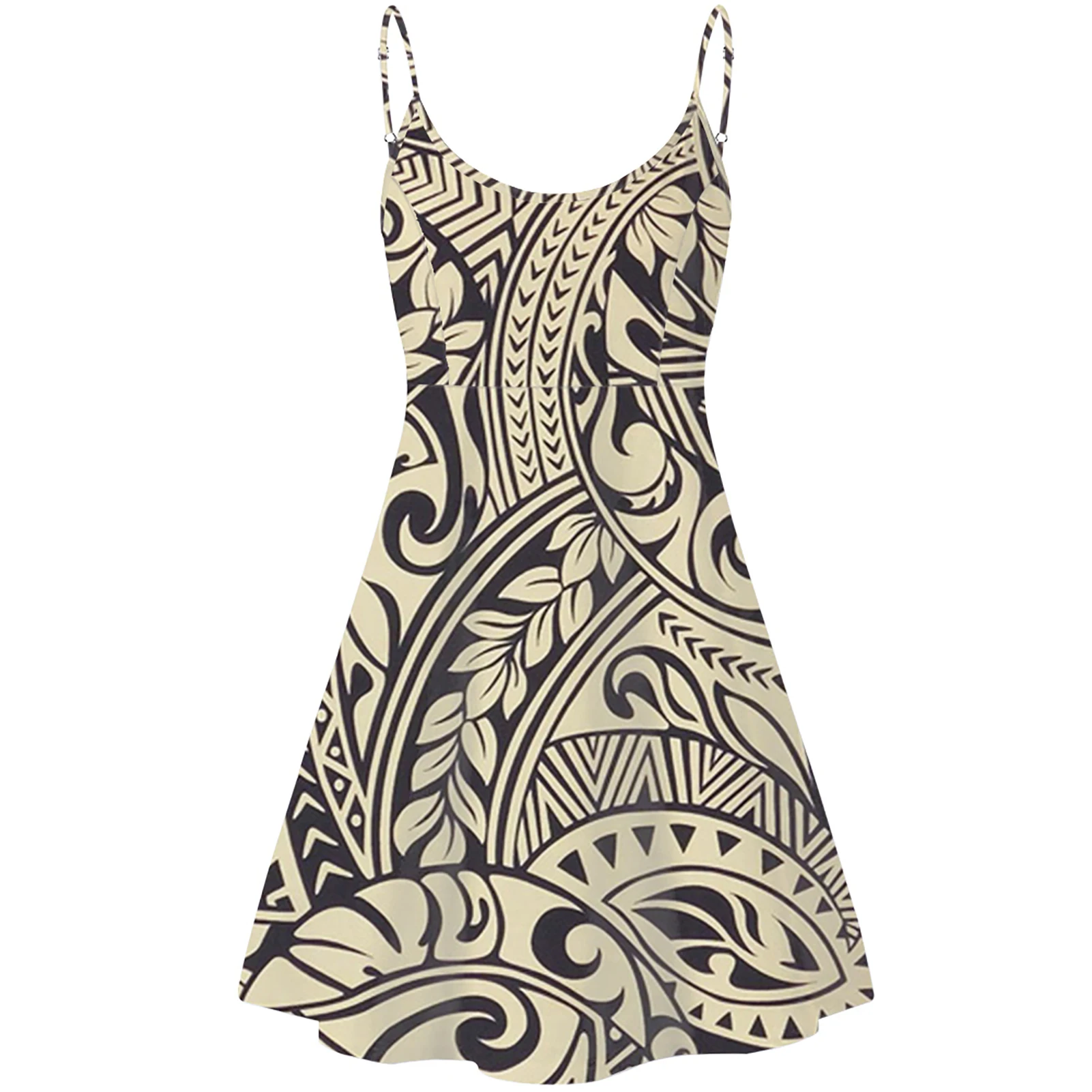 

Spaghetti Strap Dress For Teen Girls Polynesian Tribal Guam Hibiscus Print Women Sleeveless Backless Beach Sundress Casual Wear
