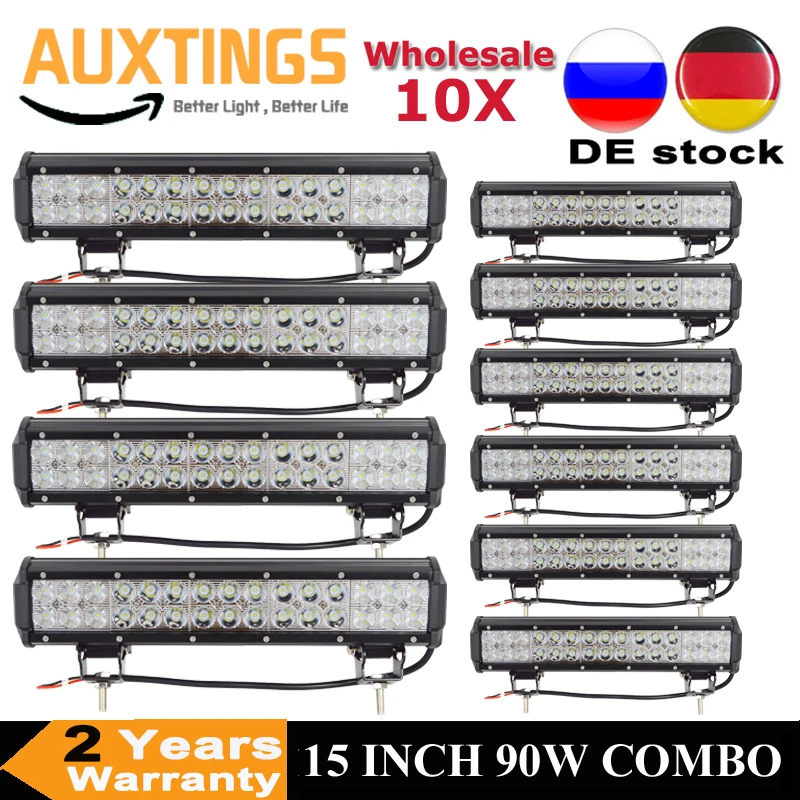 

10PCS 15" inch 90W LED Work Light Bar Spot Flood Combo for Car Tractor Boat OffRoad Driving Lamp 4WD 4x4 Truck SUV ATV 6000K