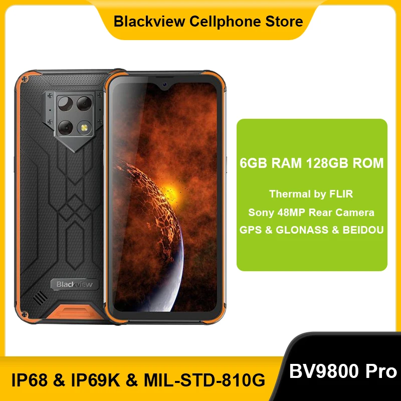 

Blackview BV9800 Pro Smartphone Global First Thermal imaging Helio P70 Android 9.0 6GB 128GB Waterproof 6580mAh Mobile Phone