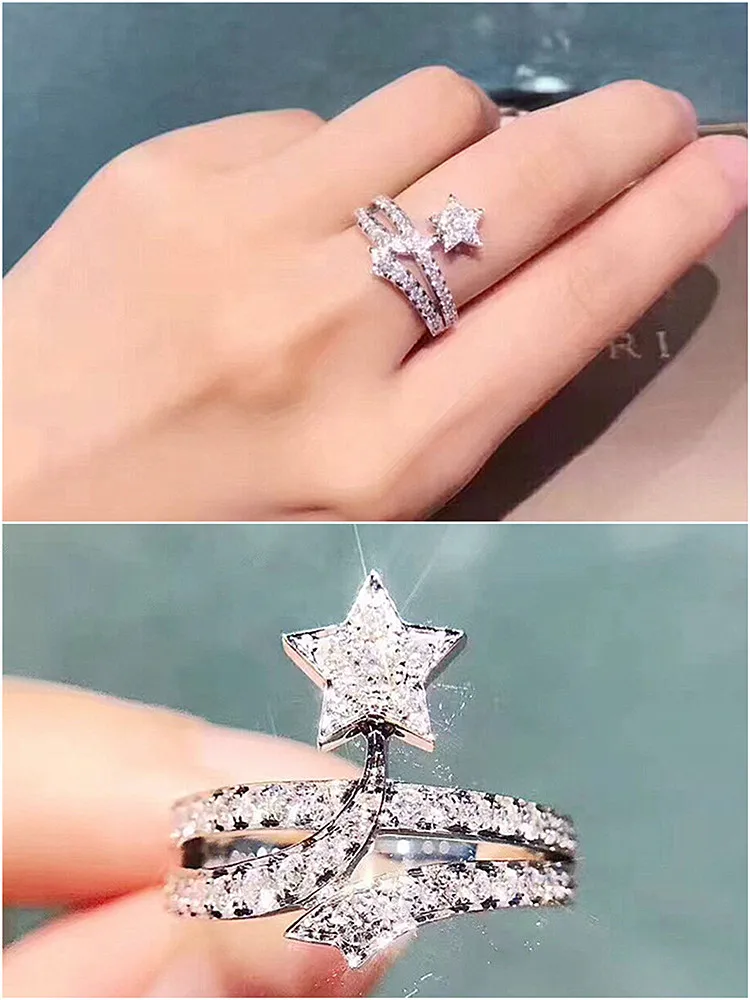 Fashion chic star layered crystal zircon diamonds gemstones rings for women girl white gold silver color jewelry ins bijoux gift 
Fashion chic star layered crystal zircon diamonds gemstones rings for women girl white gold silver color jewelry ins bijoux gift