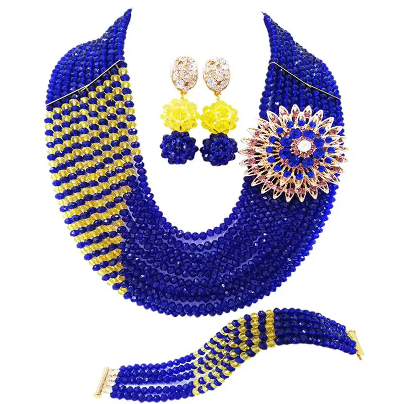fashion royal blue and yellow women african beads jewelry set 10 layers strand necklace nigerian wedding set
fashion royal blue and yellow women african beads jewelry set 10 layers strand necklace nigerian wedding set