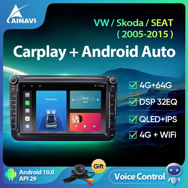 Автомагнитола Ainavi на ОС Android 10 0 для VW Polo Tiguan Golf 6 7 Passat b7 b6 Jetta Skoda Octavia Seat CarPlay