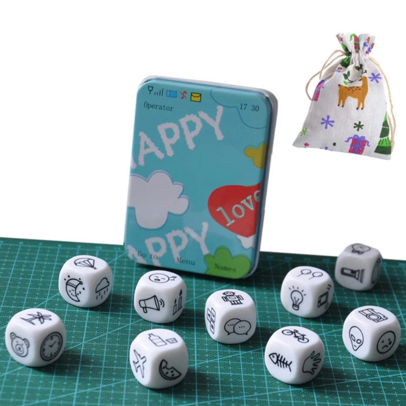 E5BD 1 Box White Acrylic Dice 6 Sided Dice 19mm Round Cornered Story Pattern Dice with Metal Box For Kid Toys Board Games
E5BD 1 Box White Acrylic Dice 6 Sided Dice 19mm Round Cornered Story Pattern Dice with Metal Box For Kid Toys Board Games