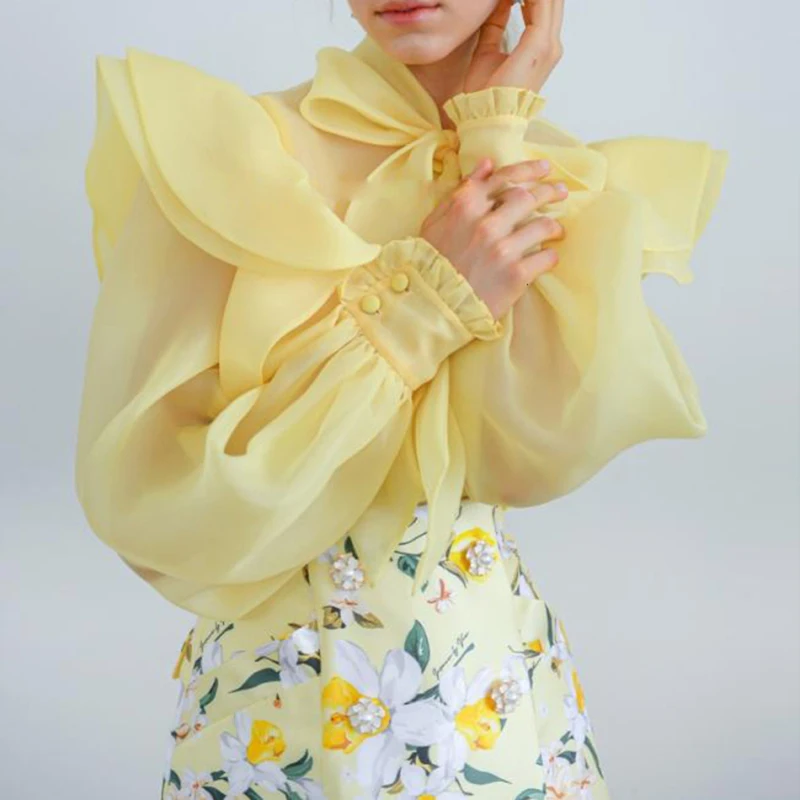 New Organza Shirt Female Fashion Perspective Voile Blouses For Women Pleated Cuff Ruffles Stitching Bow Shirts Blusa Sweet Tops
New Organza Shirt Female Fashion Perspective Voile Blouses For Women Pleated Cuff Ruffles Stitching Bow Shirts Blusa Sweet Tops