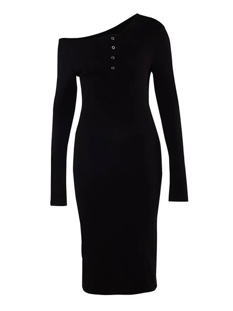 Sexy Black Knitted Tight-Fitting Dress 2020 Winter New One-Word Neck Long-Sleeved Bag Hip Mid-Length All-Match women's clothing
Sexy Black Knitted Tight-Fitting Dress 2020 Winter New One-Word Neck Long-Sleeved Bag Hip Mid-Length All-Match women's clothing