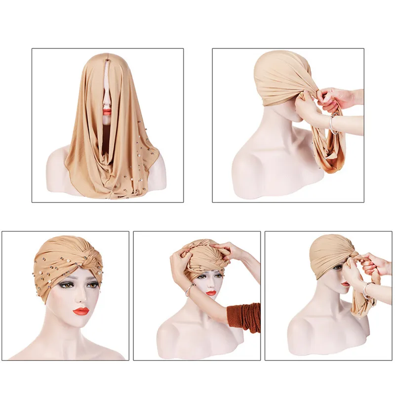 2020 Female Elastic Turban Knotted Muslim Turban Muslim Hijab Islamic India Caps Beads Chemo Cap Ladies Hijab Scarf Headwraps
2020 Female Elastic Turban Knotted Muslim Turban Muslim Hijab Islamic India Caps Beads Chemo Cap Ladies Hijab Scarf Headwraps