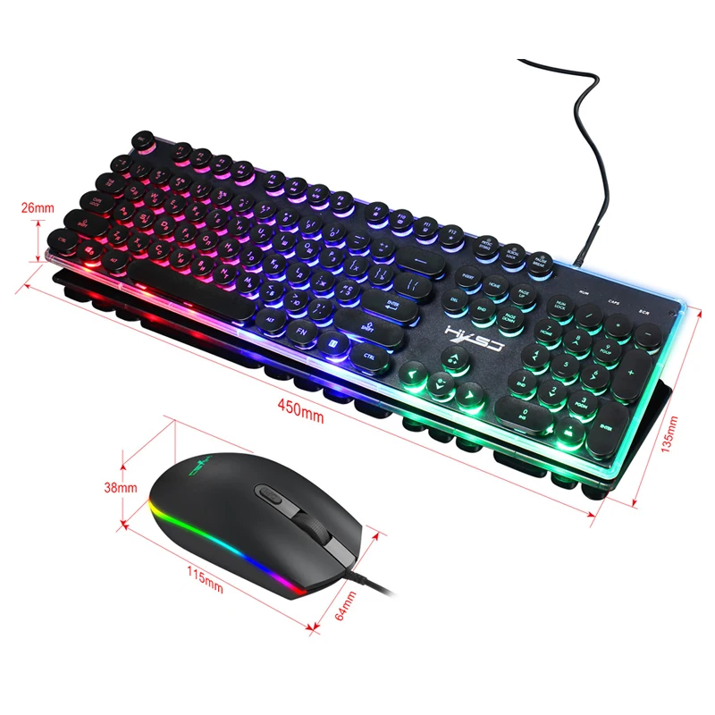 Russian Version USB Wired Keyboard and Mouse Punk Retro Keyboards Round Keycap Multimedia Buttons Game Mice RU Keyb oard | Компьютеры и