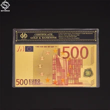 Banknote Paper Money 500 Euro Colored Banknote Gold Foil Bank Note With COA Holder