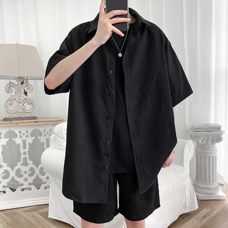 Streetwear Shirt Men Solid Cotton Plus Size Short Sleeve Shirts Loose Summer Fashion Casual Korean Shirt Mens Tops Clothes 2021
Streetwear Shirt Men Solid Cotton Plus Size Short Sleeve Shirts Loose Summer Fashion Casual Korean Shirt Mens Tops Clothes 2021