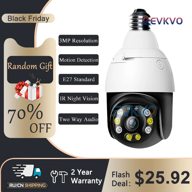 3MP IP Camera E27 Bulb Wireless Auto Tracking CCTV PTZ Camera 1080P Home WiFi CCTV Waterproof Camera Home Security Surveillance
3MP IP Camera E27 Bulb Wireless Auto Tracking CCTV PTZ Camera 1080P Home WiFi CCTV Waterproof Camera Home Security Surveillance