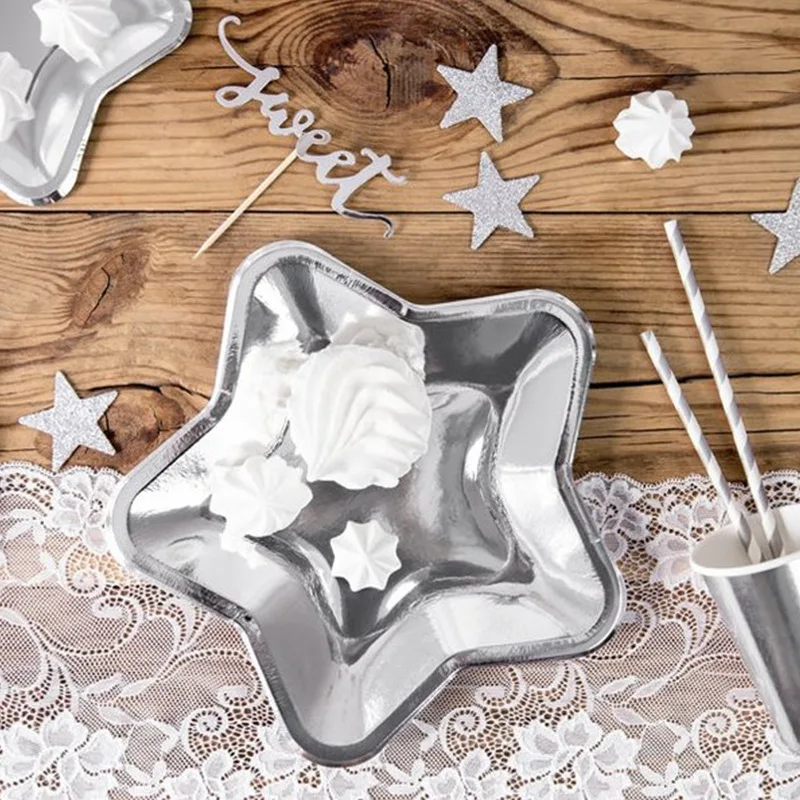 Stamping Silver Disposable Tableware Creative Five-pointed Star Plate Wedding Happy Birthday Party Decor Kid Boy Girl Star Plate
Stamping Silver Disposable Tableware Creative Five-pointed Star Plate Wedding Happy Birthday Party Decor Kid Boy Girl Star Plate