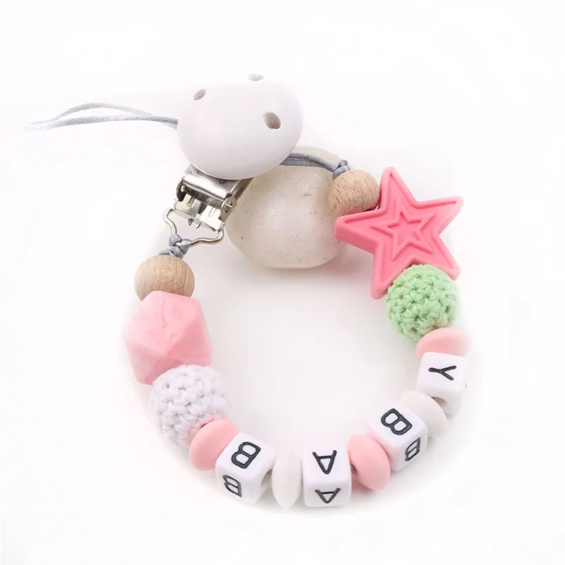 Personalised Name Silicone Five Star Beads Pacifier Clip Colorful Pacifier Chain for Baby Teething Soother Chew Toys Dummy Clips
Personalised Name Silicone Five Star Beads Pacifier Clip Colorful Pacifier Chain for Baby Teething Soother Chew Toys Dummy Clips