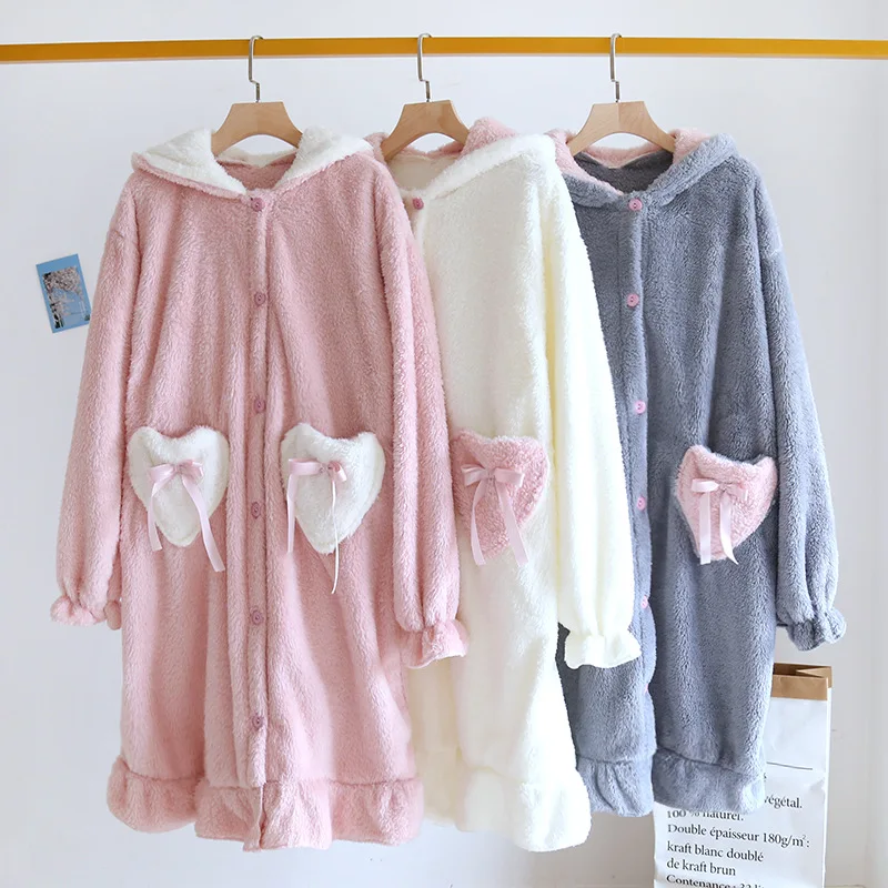 Princess style women's pajamas student cartoon cute autumn winter thickened coral velvet long warm hooded Nightgown sleepwear
Princess style women's pajamas student cartoon cute autumn winter thickened coral velvet long warm hooded Nightgown sleepwear