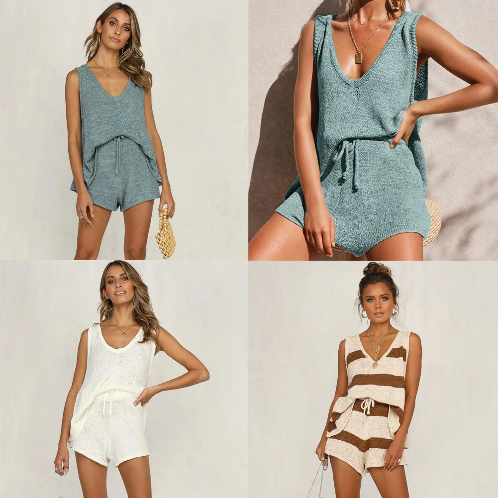 2 Piece Outfits for Women Summer Knit V Neck Vest Drawstring Shorts Two Piece Set Top and Pants
2 Piece Outfits for Women Summer Knit V Neck Vest Drawstring Shorts Two Piece Set Top and Pants