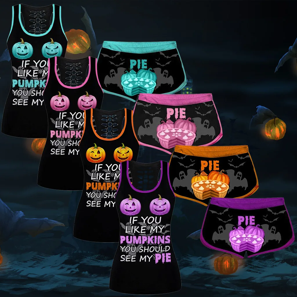 Women Clothes Sports Suit Halloween Sportswear Women's Printing Short Sleeve Shirts Set Halloween Drawstring Shorts Set
Women Clothes Sports Suit Halloween Sportswear Women's Printing Short Sleeve Shirts Set Halloween Drawstring Shorts Set