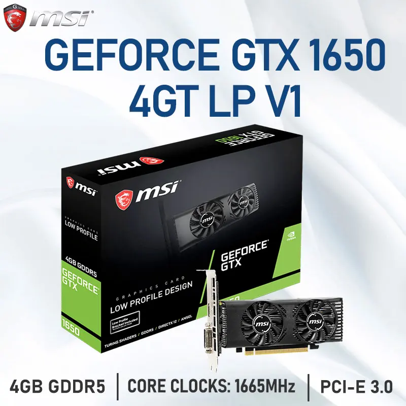 

Видеокарта MSI Raphic GEFORCE GTX 1650 4GT LP V1 4 ГБ GDDR5 с радиатором, графическая карта 128 бит HDCP DVI HDMI-совместимые игровые видеокарты