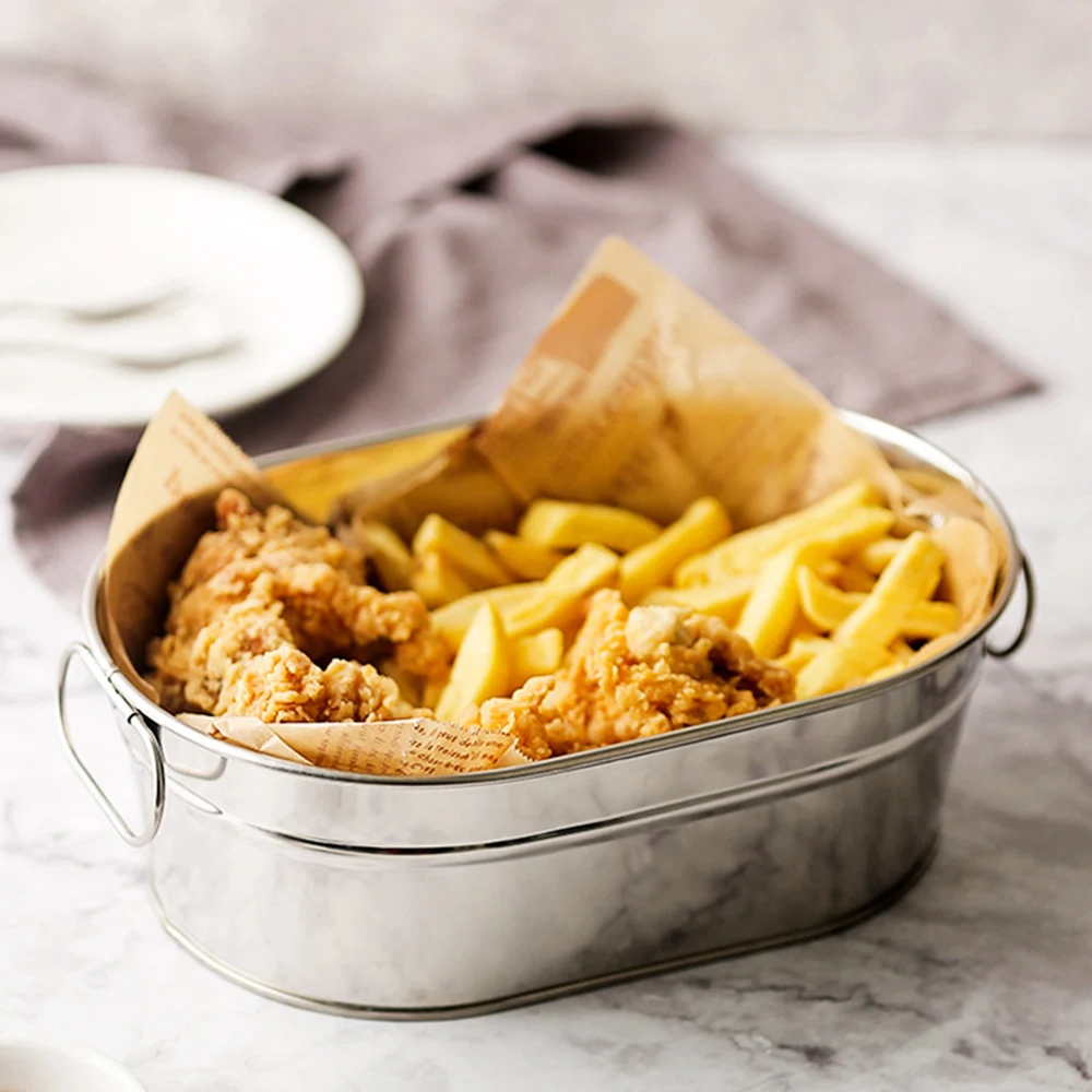 1pcs Stainless Steel Oval Fried Chicken Dish American Restaurant Snack Bar Fries Bucket Fries Rack Snack Basket
1pcs Stainless Steel Oval Fried Chicken Dish American Restaurant Snack Bar Fries Bucket Fries Rack Snack Basket