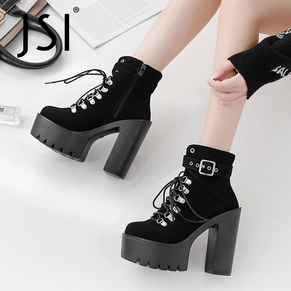 JSI Platform Women Ankle Boots Fashion Punk Style Metal Non-Slip Flock Boots Zipper Buckle Chunky Heels Sexy Women Shoes VO687
JSI Platform Women Ankle Boots Fashion Punk Style Metal Non-Slip Flock Boots Zipper Buckle Chunky Heels Sexy Women Shoes VO687